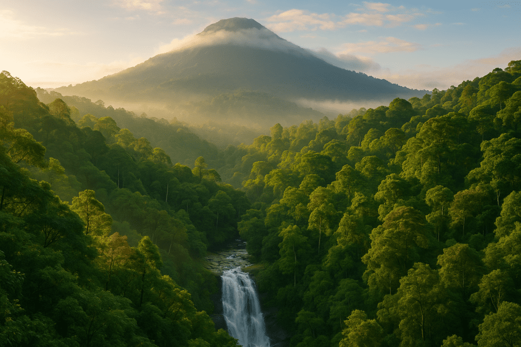 Doi Inthanon National Park - Nature's Beauty in Chiang Mai Lush Doi Inthanon mountain view with waterfalls in morning light, Chiang Mai
