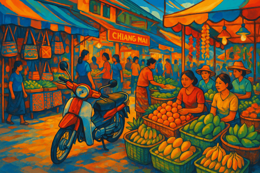 Chiang Mai Street Markets - Experience Local Culture Local market scene with motorbike in Chiang Mai