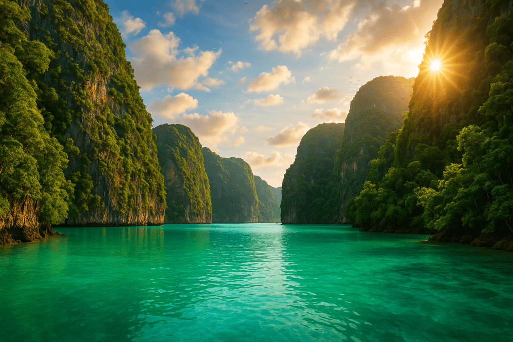 Hong Lagoon in Krabi Hong Lagoon in Krabi with turquoise waters and limestone cliffs.