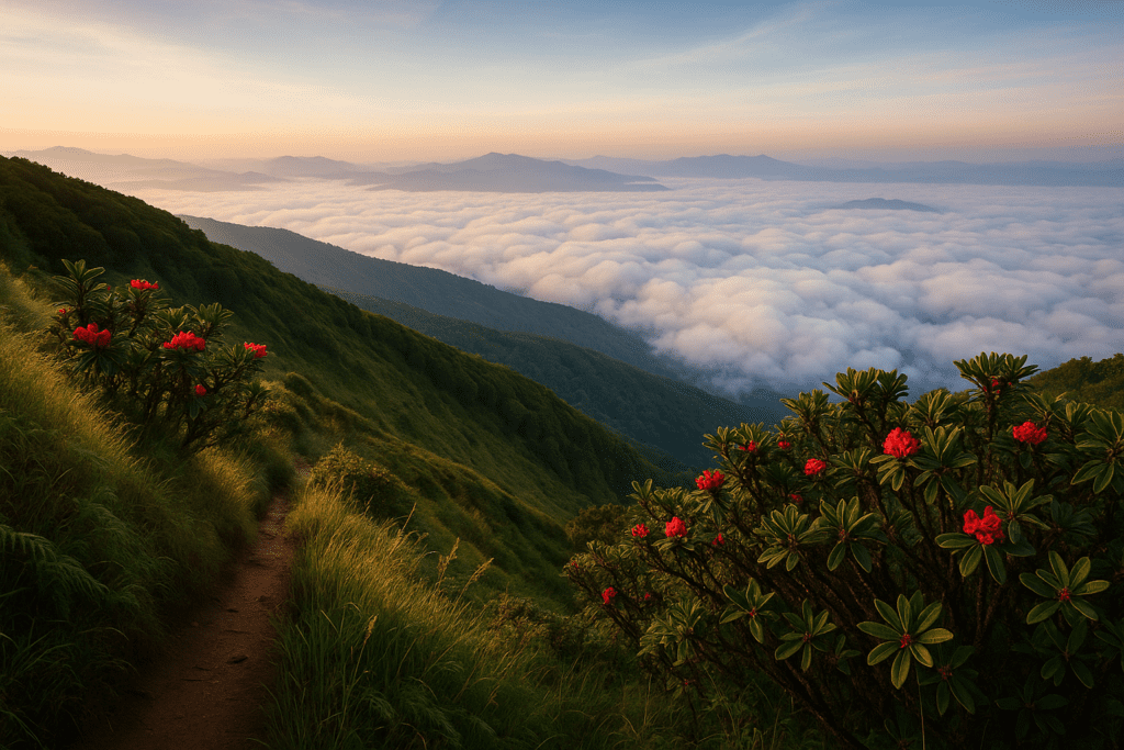 Kew Mae Pan Nature Trail - Doi Inthanon Kew Mae Pan Nature Trail with a sea of clouds in Doi Inthanon