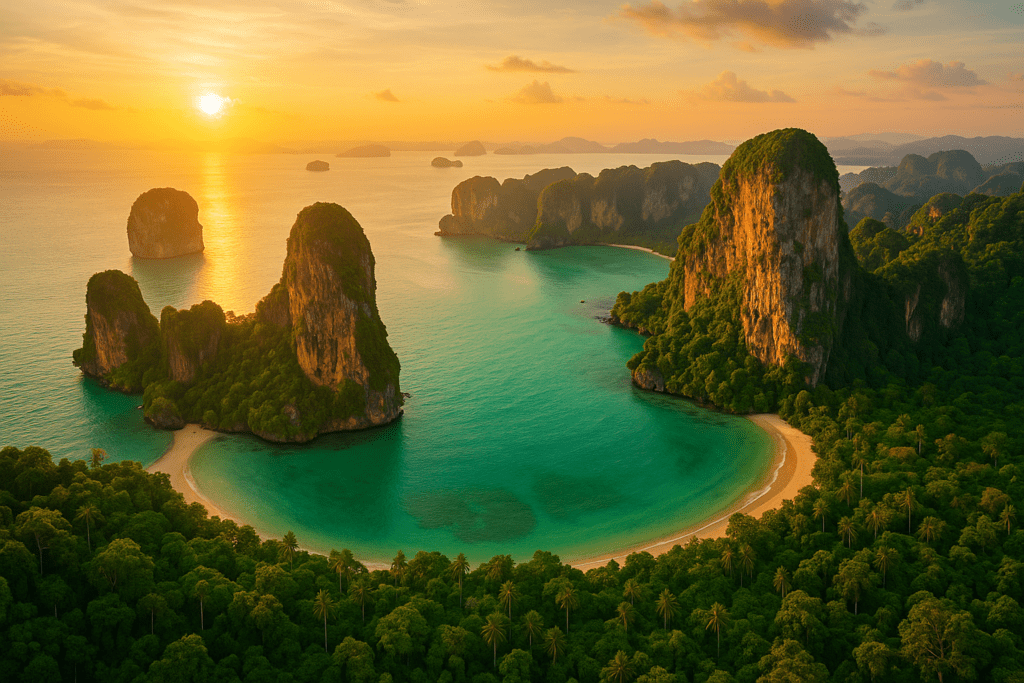 Krabi: Budget Travel Paradise Aerial view of Krabi's stunning cliffs and turquoise waters, tropical paradise