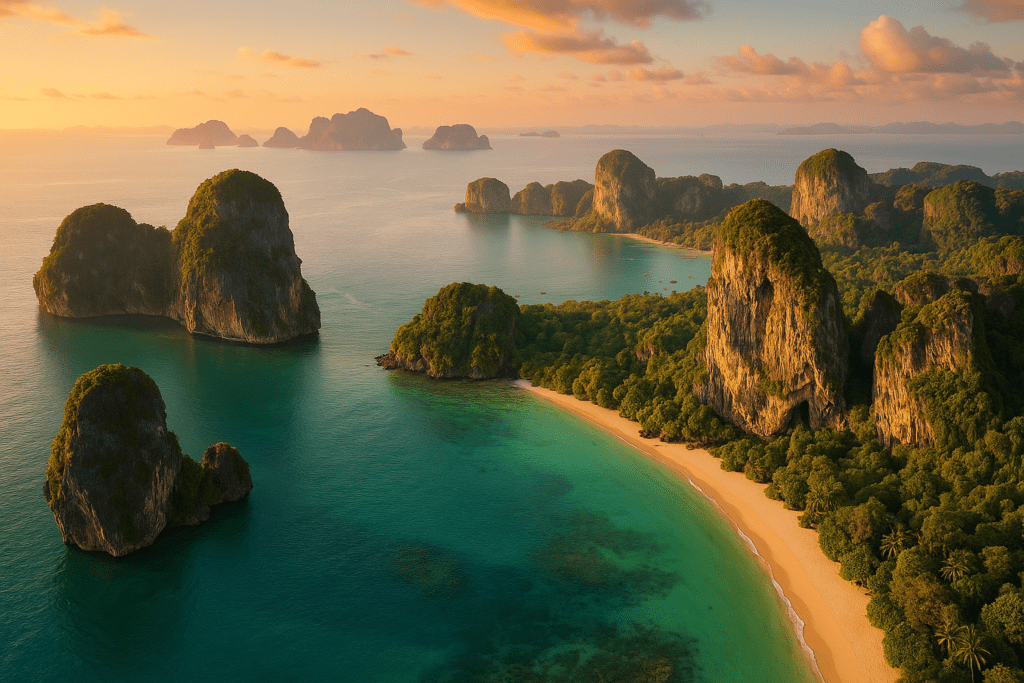 Stunning Aerial View of Krabi, Thailand Aerial view of Krabi's limestone karsts and islands in Thailand