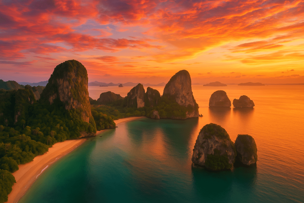 Krabi Motorbike Adventure: Stunning Coastal Views Stunning sunset over Krabi's limestone karsts and beaches