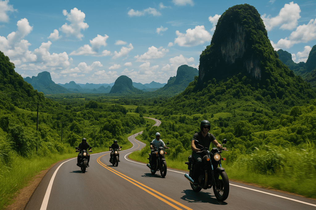 Adventure Riding in Krabi's Scenic Landscape Riders enjoying a scenic ride on Krabi's picturesque roads