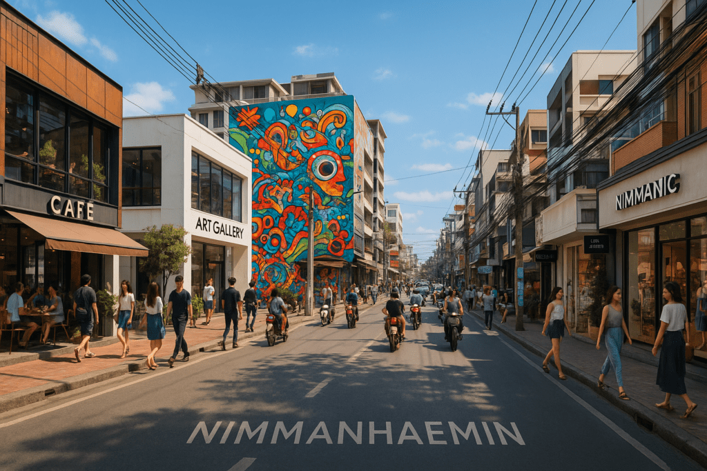 Vibrant Nimmanhaemin district with cafes and street art in Chiang Mai