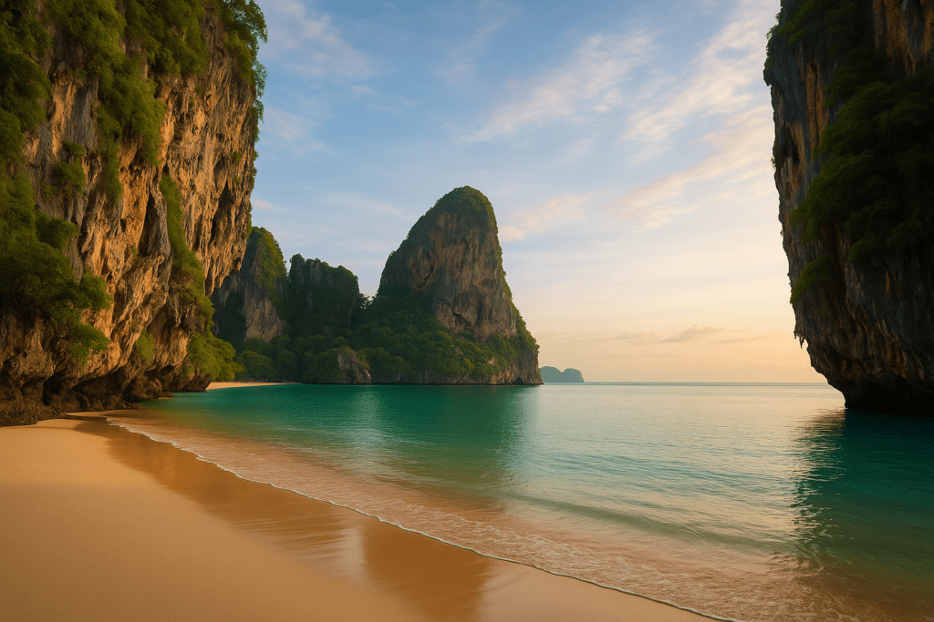 Railay Beach - Krabi's Paradise Scenic view of Railay Beach with limestone cliffs in Krabi