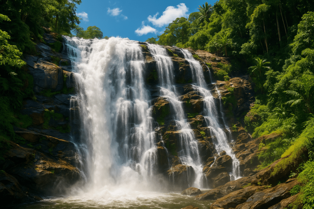 Wachirathan Waterfall in Doi Inthanon Wachirathan Waterfall in Doi Inthanon surrounded by lush greenery