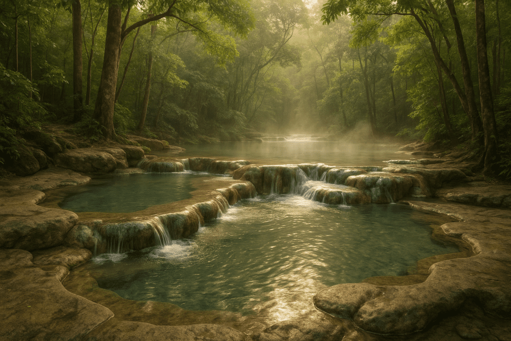 Serene view of Krabi Hot Springs amidst lush forest