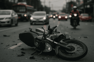 Motorbike accident on a busy Thai road highlighting safety risks