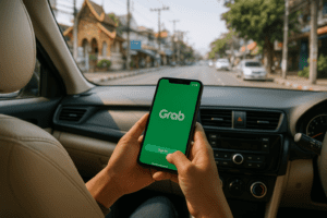 Using Grab app for transportation in Chiang Mai