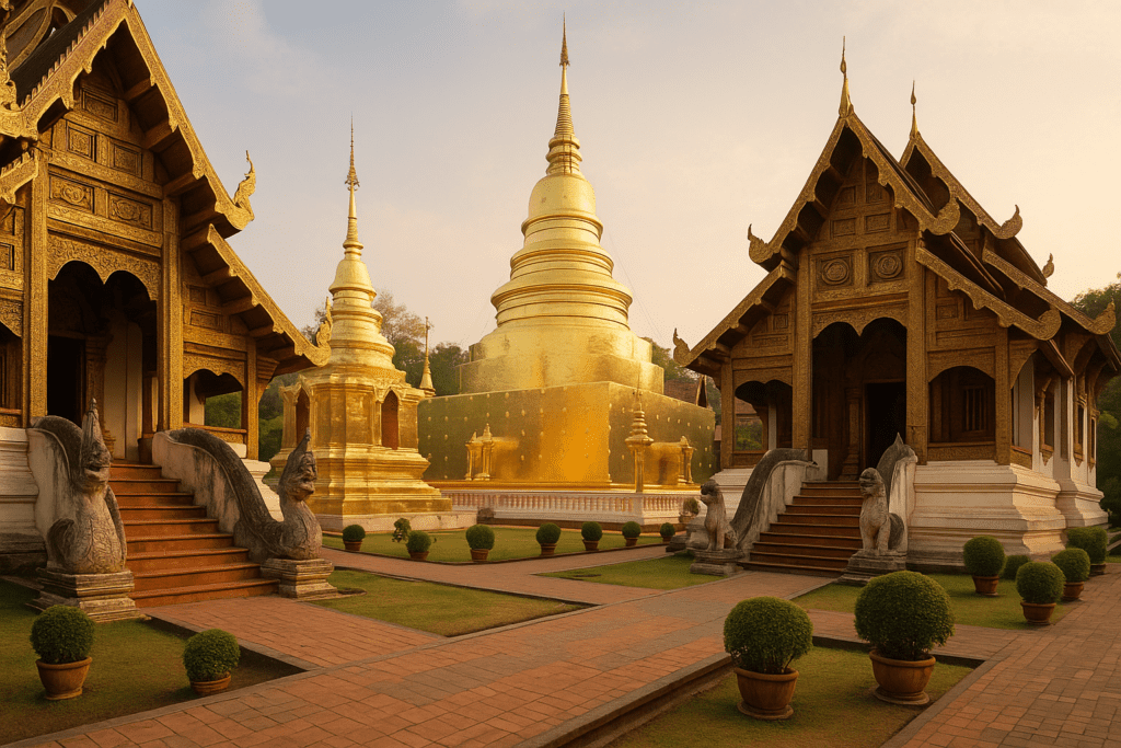 Wat Phra Singh temple showcasing Lanna architecture in morning light