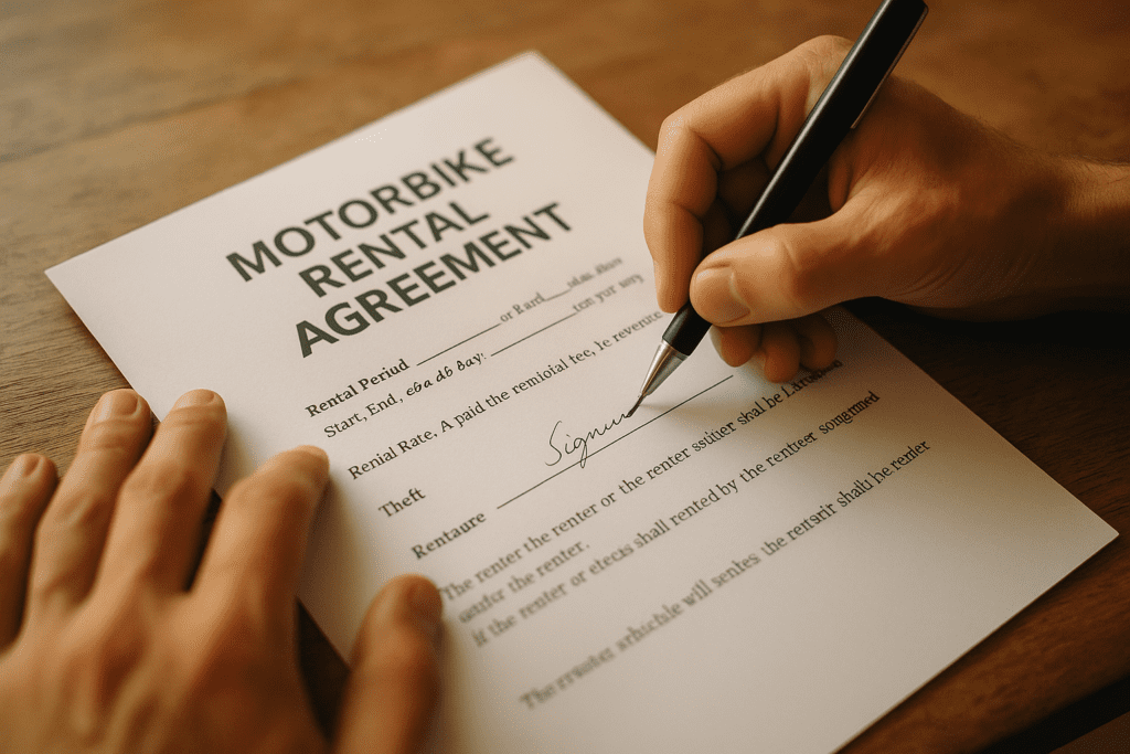 Motorbike rental agreement in Hua Hin showing contract details