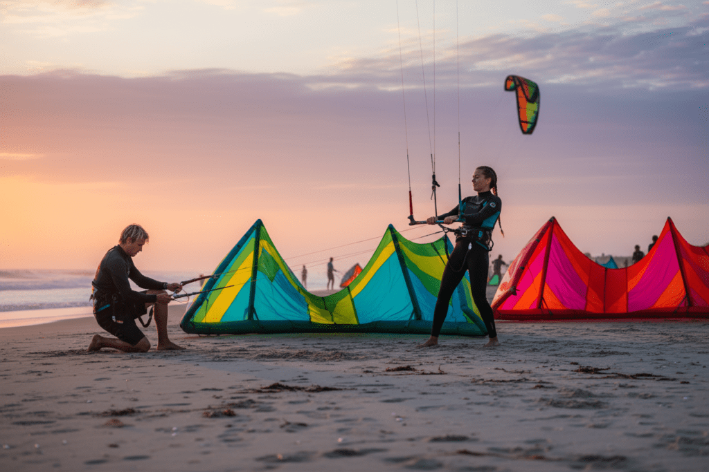Kitesurfers preparing for a session at Hua Hin Beach