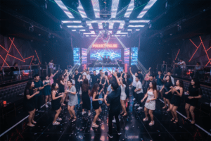 Inside a chic nightclub in Phuket with energetic dance floor.