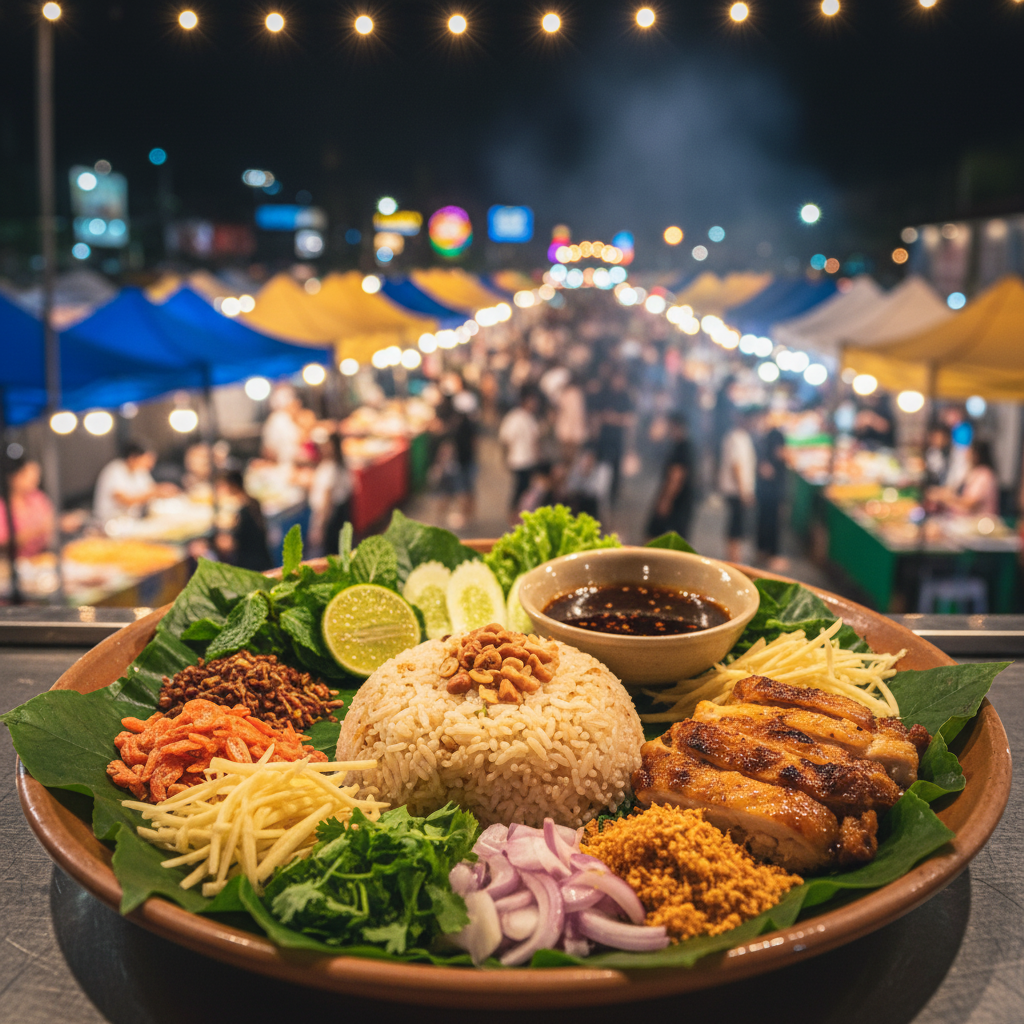 Delicious Thai street food at Phuket night market.