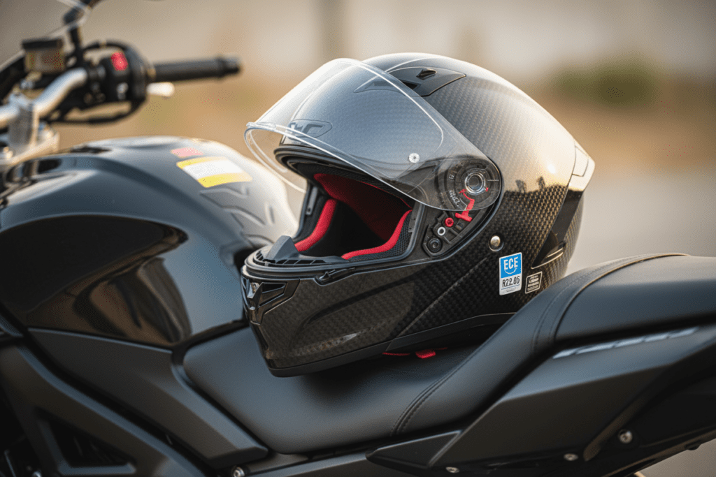 Close-up of full-face helmet for motorbike in Thailand