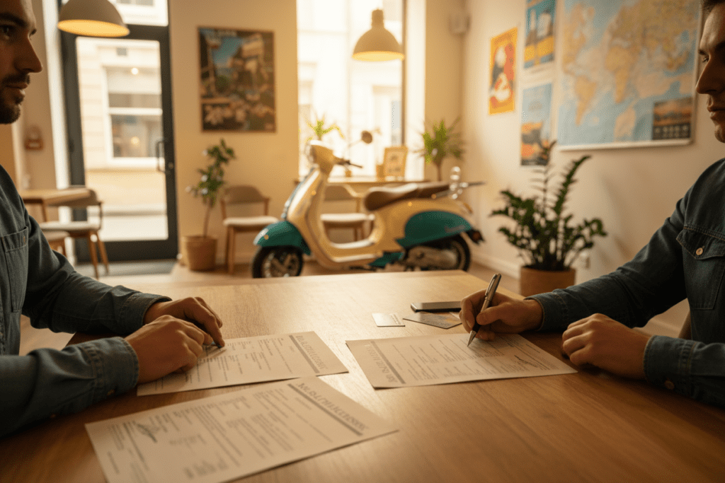 Signing a scooter rental agreement in Hua Hin