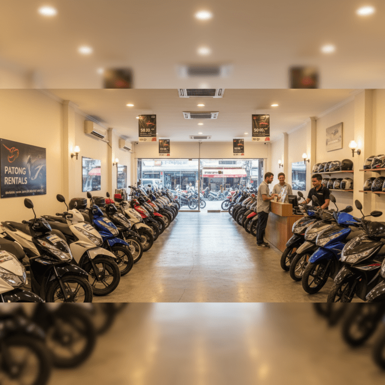 Interior of reputable scooter rental shop in Patong