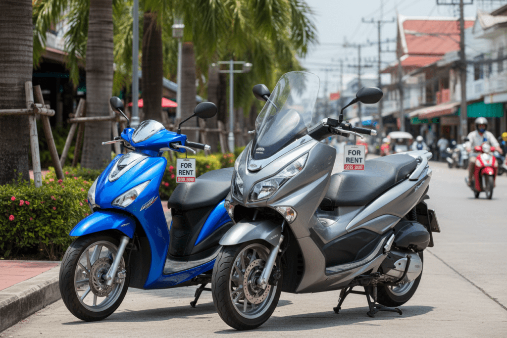 Standard and maxiscooters for rent highlighting price differences