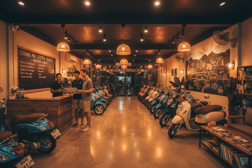Inside look at a scooter rental shop in Chiang Mai